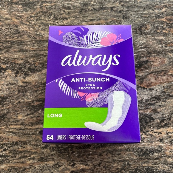 Always Pantiliners Anti Bunch Extra Protection Long Unscented 54 CT - Picture 1 of 5